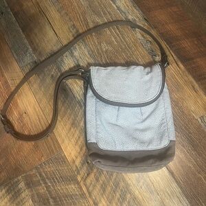 Thirty-One 31 Organista Crossbody Bag Gray Brown with white Polkadots purse